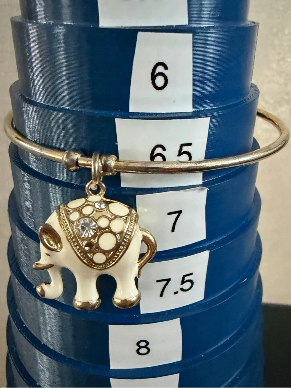 Gold-Tone Elephant Charm Bangle Bracelet - White Enamel